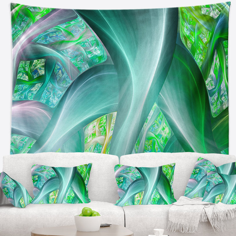 Tapisserie à tiges de plantes exotiques vert abstrait, H 50 po x l 60 po