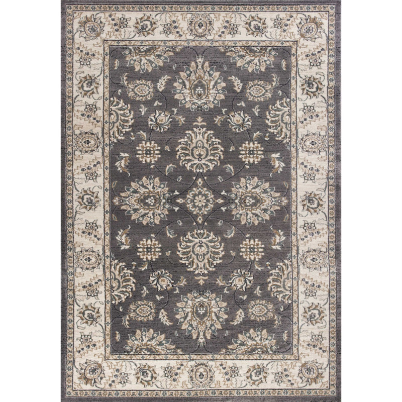 Aherin 3' X 5' Gray and Ivory Floral Area Rug, Rectangle 3'3" x 5'3"