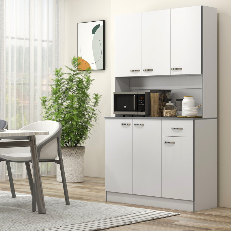 Armoire de cuisine 71 po autoportante avec tablettes réglables - blanc moderne et rangement 71 po