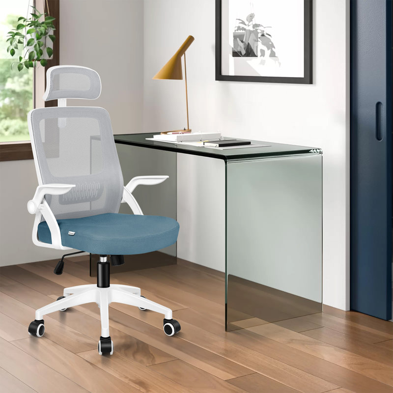 Office Chair with Headrest, Blue/White