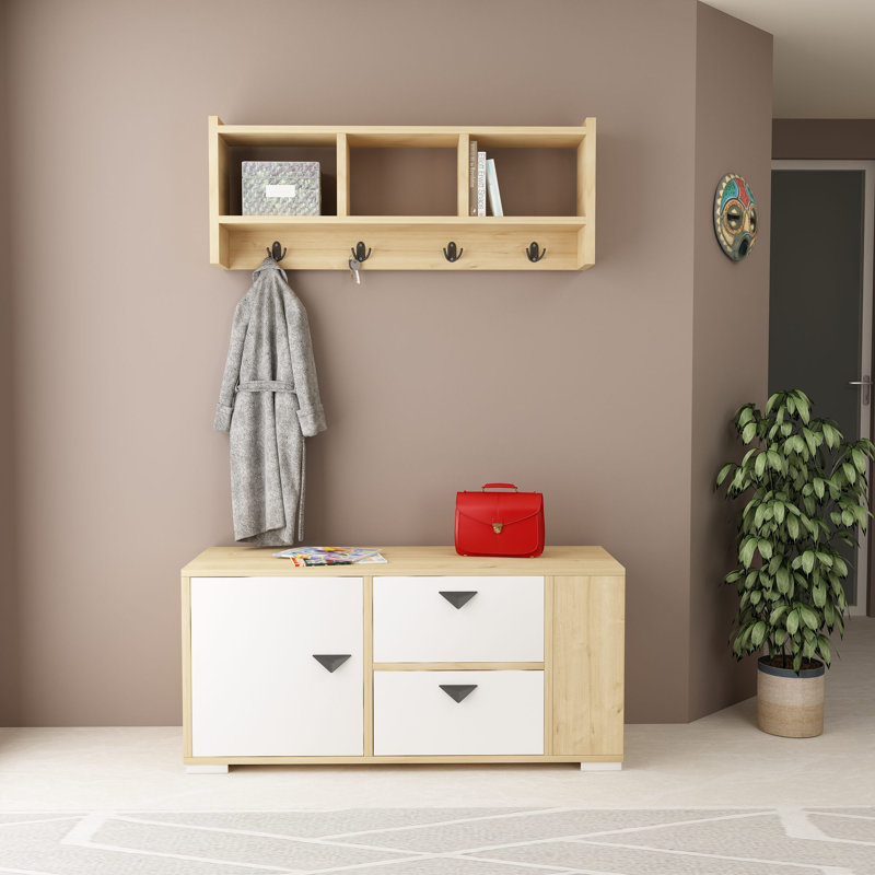Portemanteau avec banc et rangement pour chaussures, Blanc/chêne