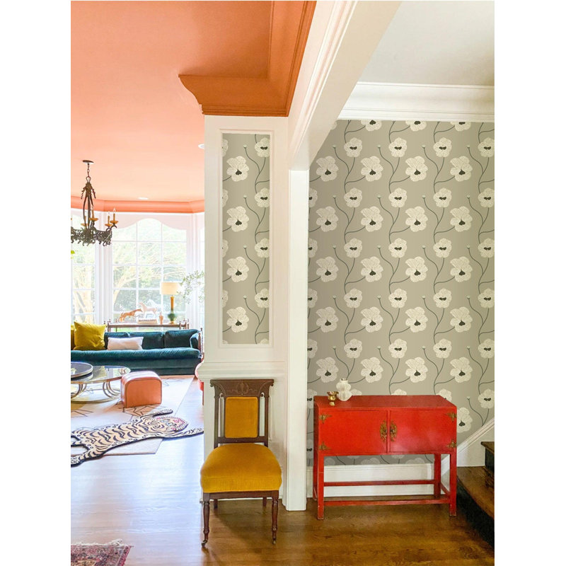 Flourish Floral Wallpaper Panel by Natalie Papier, Blue Petal, Faux Grasscloth, Self-Adhesive