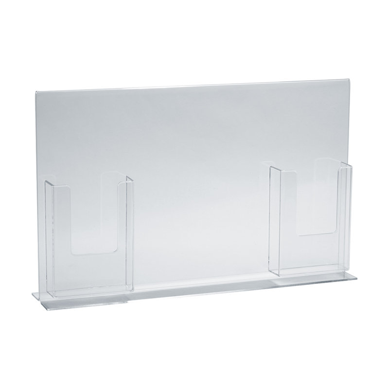 Clear Acrylic Double-Foot Sign Holder with Two Trifold Pockets, 18"W x 11"H, 2-Pack