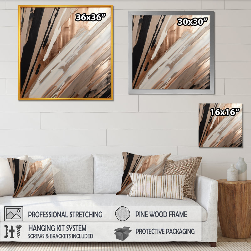 «Rosegold Embracement Essence Of Lines V», reproduction sur toile abstraite en marbre, H 16 po x l 16 po x P 1 po