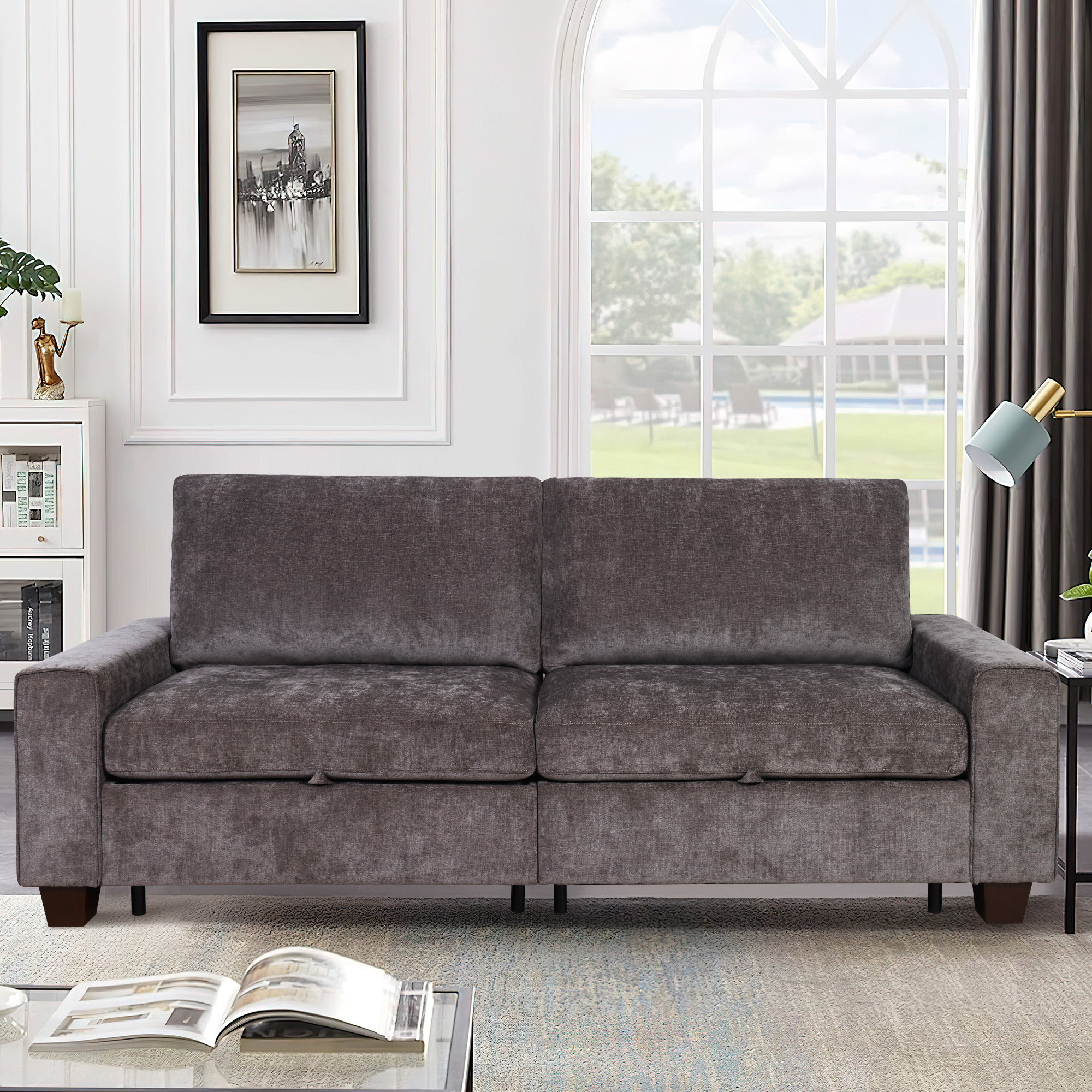 Ebern Designs 88'' W Upholstered Hidden Storage Sofa with Reversible ...