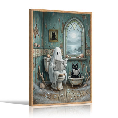 «Ghost and Black», lecture de journaux en bleu sarcelle, art sur toile