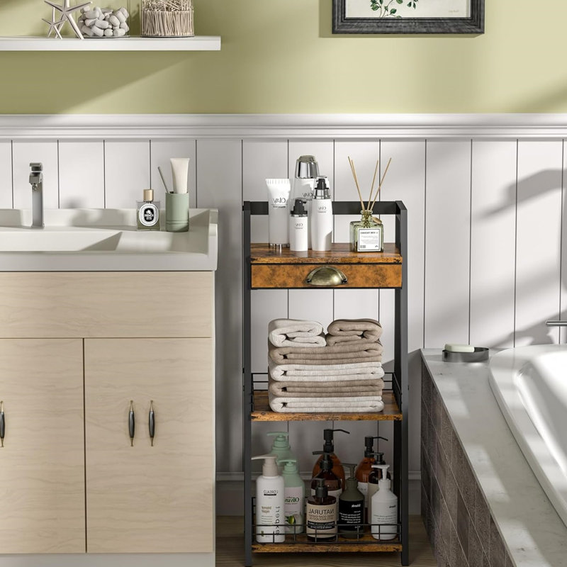 Étagère de salle de bain à 3 niveaux, Brun