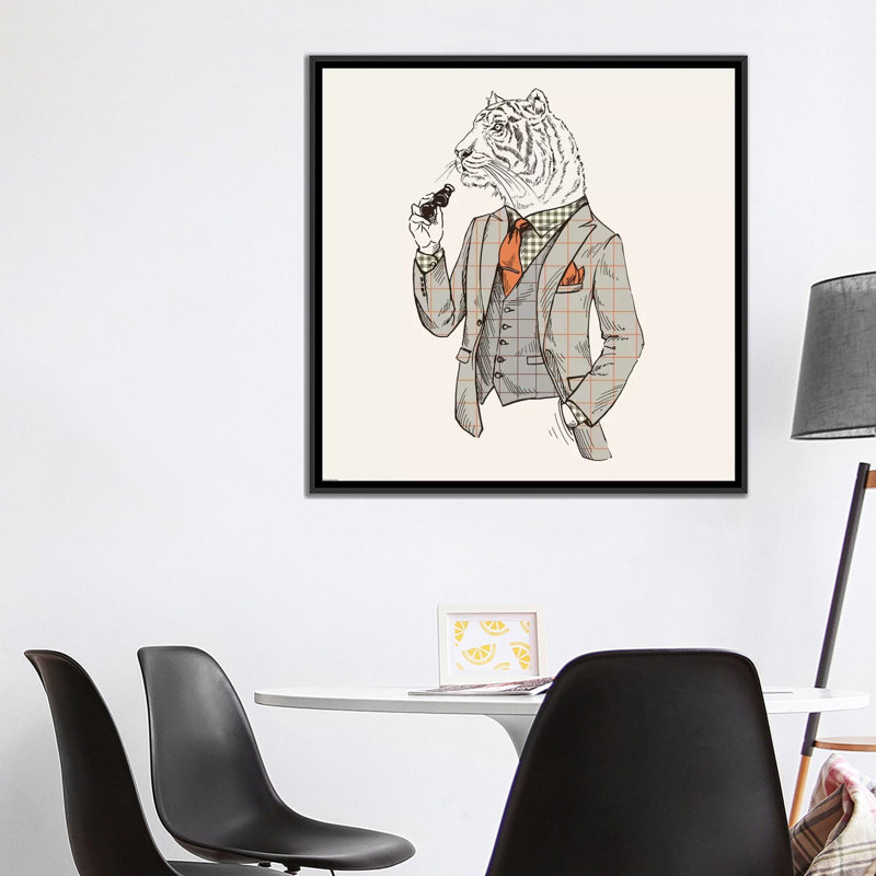 « tiger-man », impression sur toile, Toile encadrée noire, H 14 po x l 37 po x P 37 po, Pas de tapis