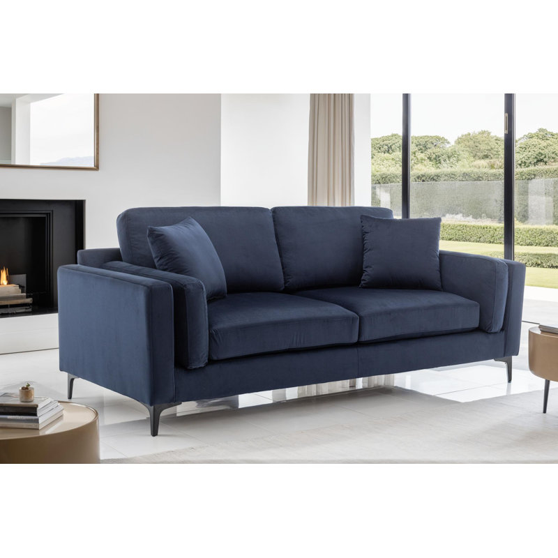 Aleara 2 Seater Velvet Sofa, Navy Blue, 3