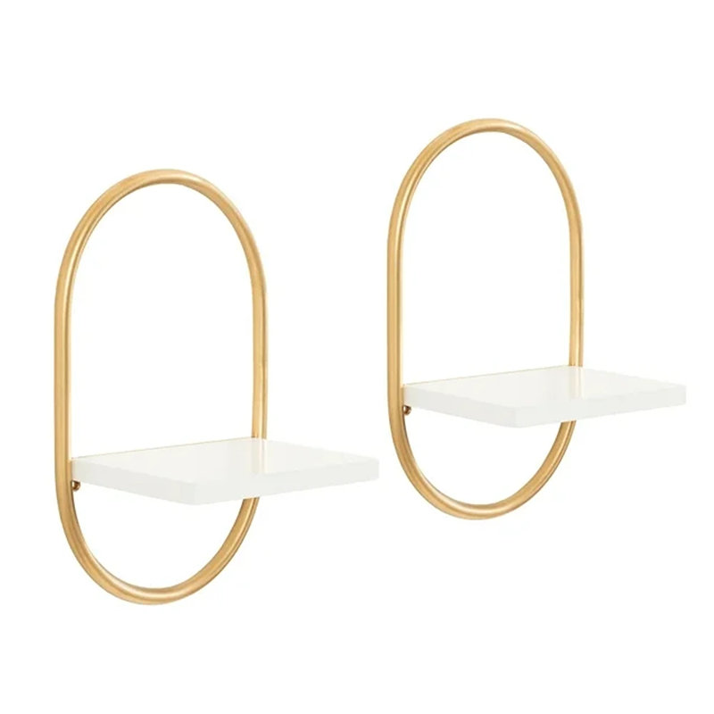 Carlile 2 Piece Oval Bracket Shelf, Gold, White/Gold