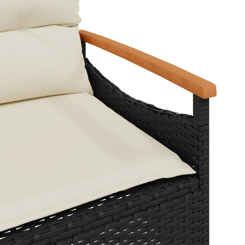 Banc de patio en polyester noir avec coussins 45,7 po x 24,6 po x 29,1 po Latitude Run®