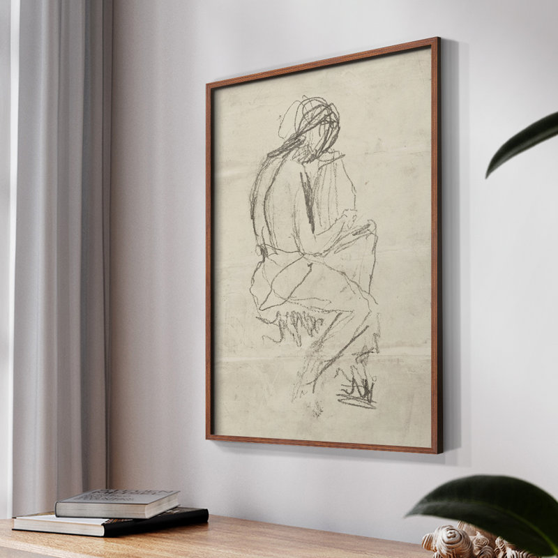 "Croquis rétro CIV" sur papier, Noyer, H 14 po x l 11 po