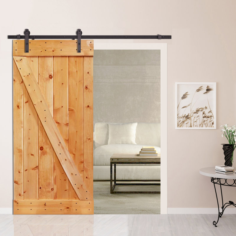 Porte de grange en bois lambrissé en Z avec trousse de quincaillerie d'installation, 36 po x 84 po, Brun pâle