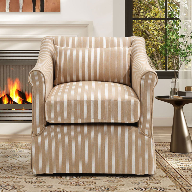 30" Wide Contemporary Upholstered Swivel Armchair With Lumbar Pillow, Brown