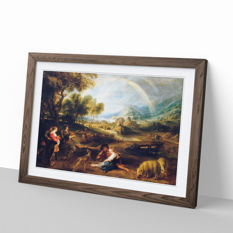 Landscape with a Rainbow by Peter Paul Rubens - Picture Frame Painting on MDF, Walnut Framed, 48cm H x 65cm W x 2cm D