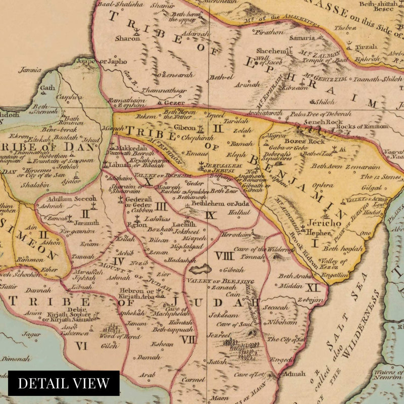 1760, Terre de Canaan ou carte de la Terre Sainte, art mural sur papier, H 18 po x l 24 po x P 0,1 po