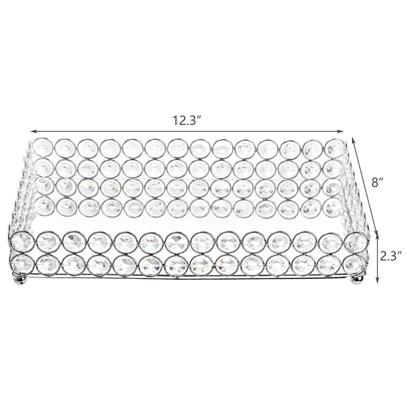 Crystal Cosmetic Makeup Tray, Mirrored Vanity Tray, Large Jewelry Trinket Organizer Tray, Ornate Decorative Tray
