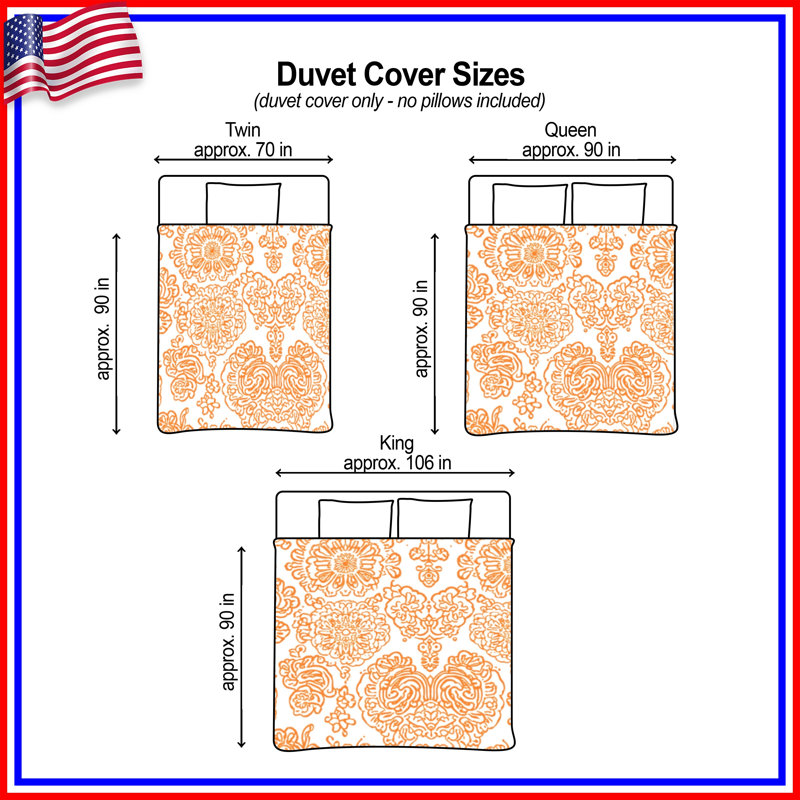Housses de couette damassées à motif floral orange, Twin