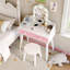 Coiffeuse pour enfant avec miroir lumineux DEL 3 couleurs et tiroir de rangement, chaise assortie incluse, montage facile. Table de toilette pour tout-petit idéale pour la chambre.-2014661417