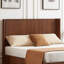 Walnut ripple panel curved headboard platform bed frame, 44-inch tall headboard,king size bed frame, modern minimalist style, easy to assemble, no box spring required.