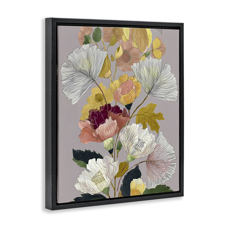 Cadre flottant à feuilles détaillées, conception par Annabelle Hall, Cadre flottant noir de jais, H 21 po x l 17 po