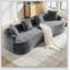 Causeuse incurvée en chenille avec 3 coussins, assise profonde pour espaces compacts, aucun assemblage requis-1006993238-1006993327