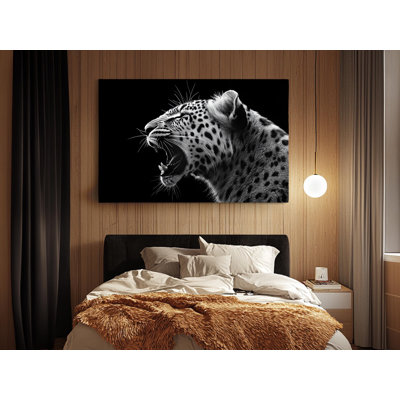 Black and White Roaring Leopard on High-Quality Canvas Print - Handcrafted Wall Decor - Stylish Art - Gift - Wall Decor, Painting Reproduction