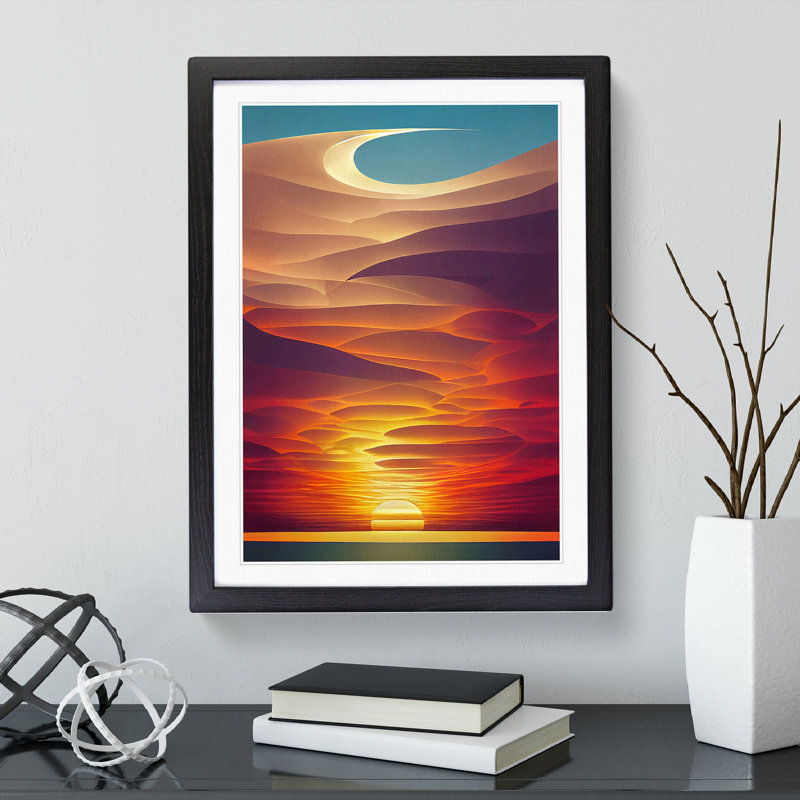 Mystical Abstract Ocean Sunset - Framed Print, Black, 64cm H x 46cm W