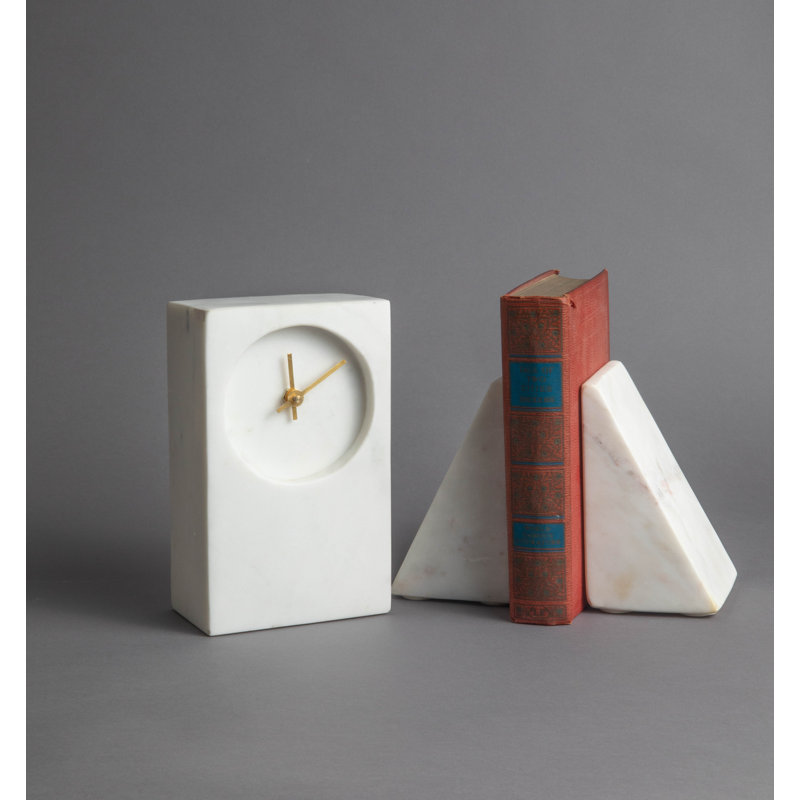 Modern & Contemporary Mechanical Tabletop Clock in Marble/Gold