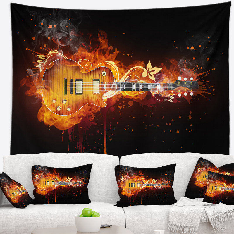 Tapisserie abstraite de guitare électrique, H 32 po x l 39 po