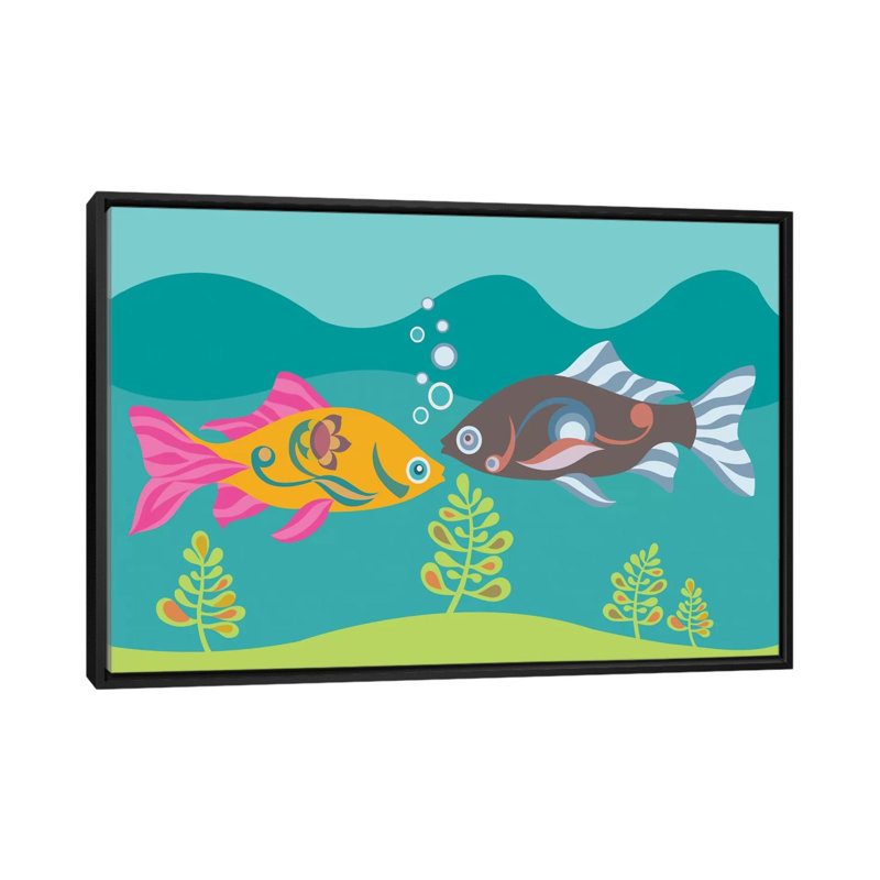« two fishs », impression sur toile tendue, H 18 po x l 26 po x P 1,5 po, Toile avec cadre noir