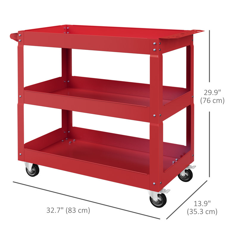 3 Tier Rolling Tool Cart, 330 LBS Capacity Utility Cart, Red