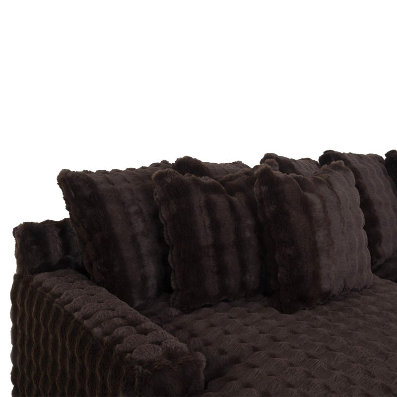 Canapé modulaire 4 pièces avec méridienne Everette, Polyester brun, Face à la gauche