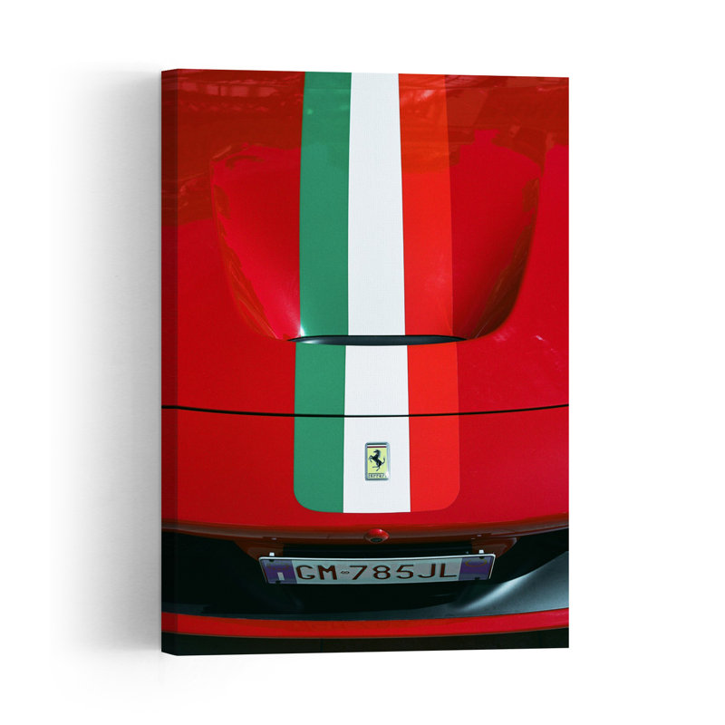 «Red Sportscar Racing Stripes», reproduction d'art murale moderne, H 60 po x l 40 po