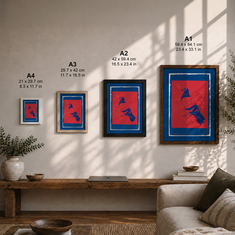 Two Birds in Profile Geometric - Framed Print, A1 - 84.1 x 59.4 cm, Unframed