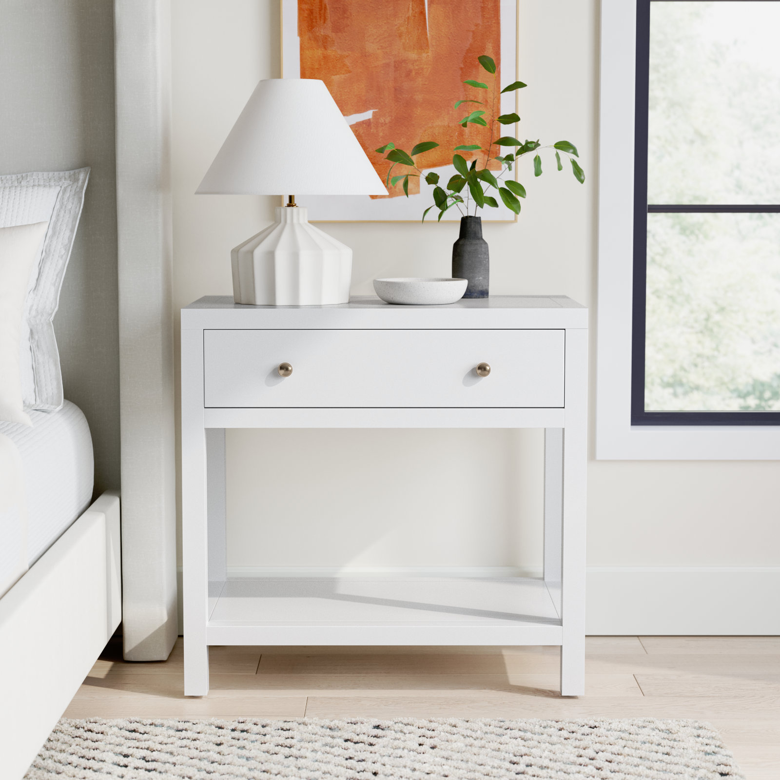 Celine 30" 1-Drawer Acacia Nightstand, Smooth White