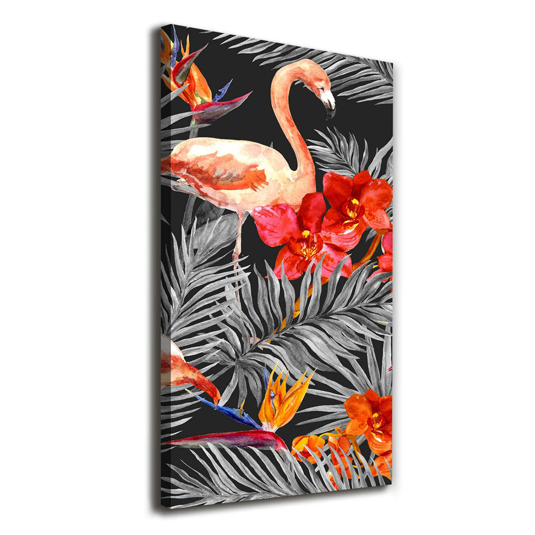 Flamingos und Blumen - Kunstdrucke auf Segeltuch