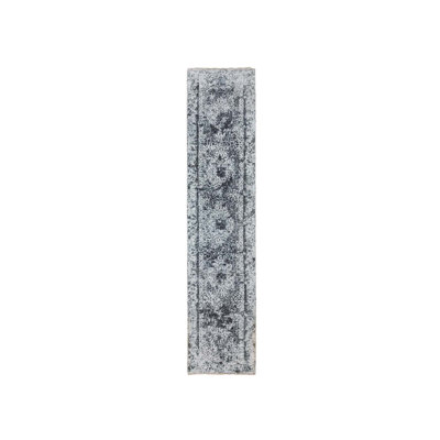 2'7" x 12'0" New Hand Knotted Grey Wool & Silk Runner Oriental Rug - MOA10258556