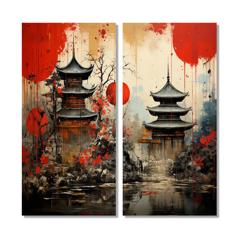 Asian Art Urban Fusion - décoration murale rouge, 32" H x 32" W, Wrapped Canvas, Does Not Apply