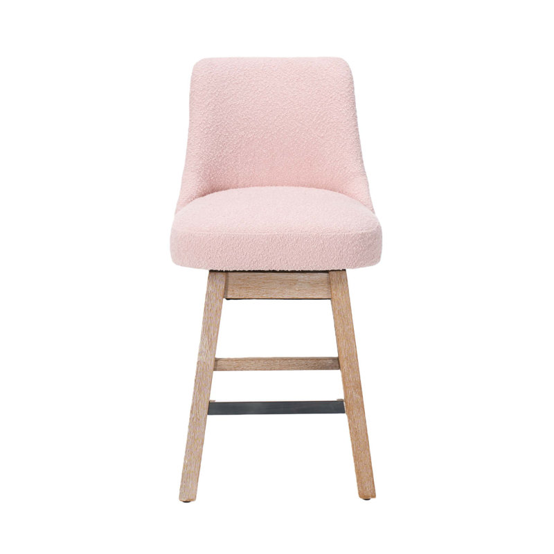 Ensemble de 2 tabourets de bar pivotants à 360 ° à hauteur de comptoir de 26 po avec dossier, tabourets de bar style Mid-Century rembourrés avec pieds en bois massif pour îlot de cuisine, rose