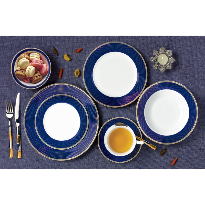 Elegant Blue and White Porcelain Dinnerware Set, Service for 8