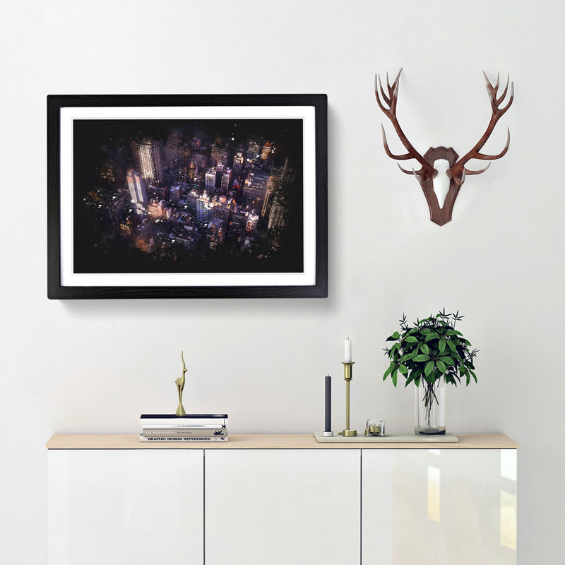 Above New York City Paint Splash - Picture Frame Graphic Art, 45cm H x 63cm W x 2cm D, Black Framed
