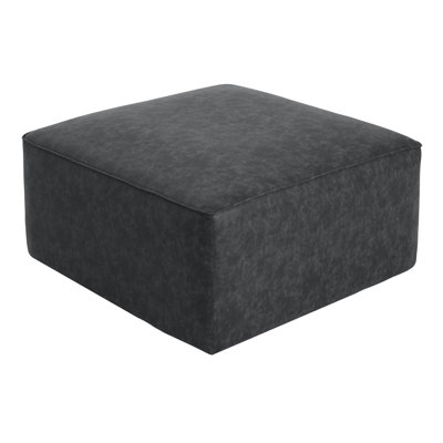 Upholstered Square Faux Leather Ottoman in Black