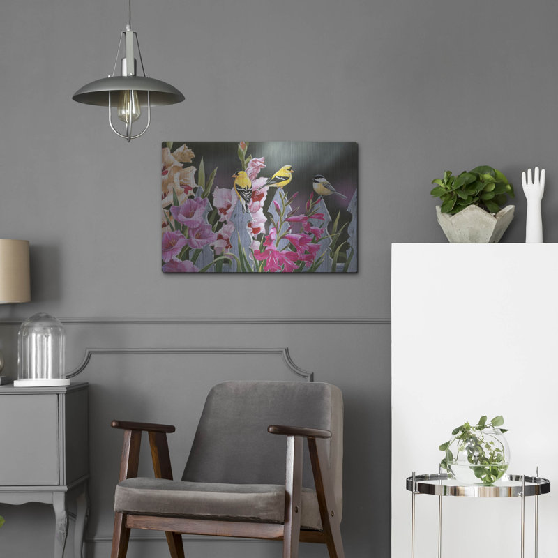 Winston Porter «Feathered Friends and Gladiolus» par William Vanderdasson, art mural en métal, H 16 po x l 24 po