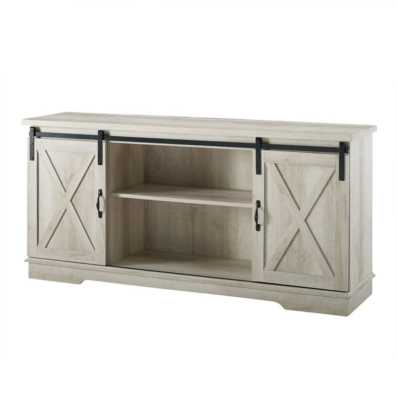 Meuble télé à porte coulissante Carterton, Chêne blanc, H 28 po x L 58 po x l 16 po