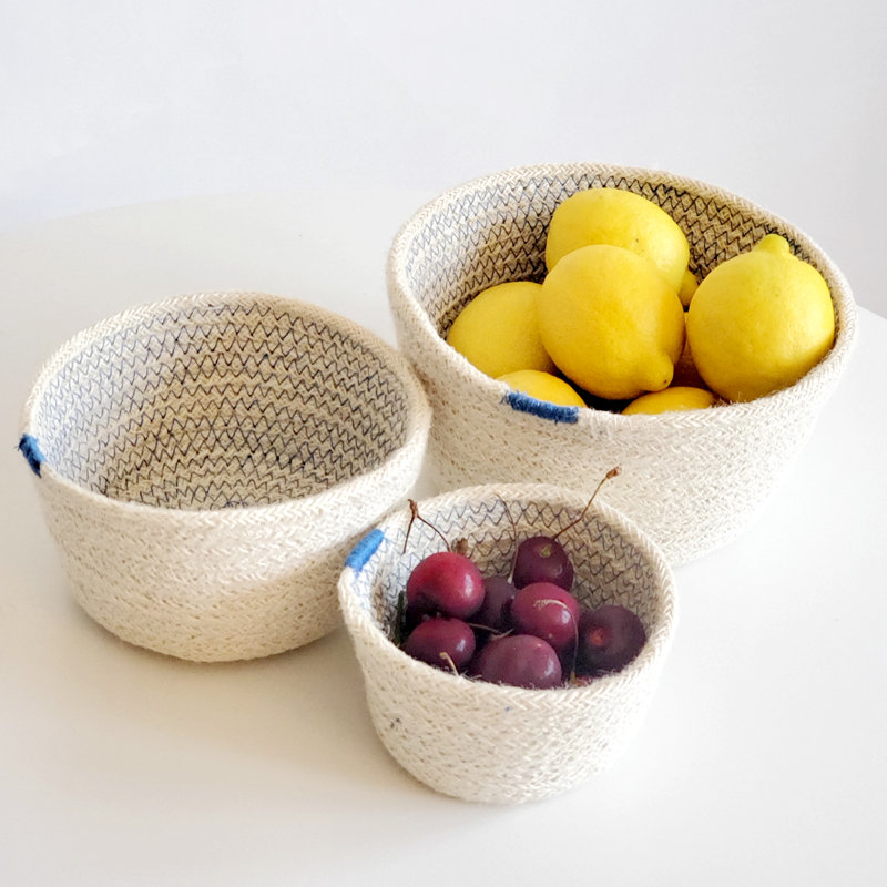 Ensemble de 3 paniers en jute, Bleu