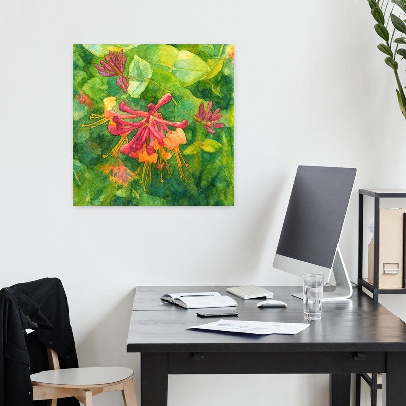 Art contemporain abstrait chèvrefeuille en fleur, H 18 po x l 18 po