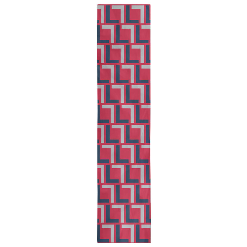 Chemin de table Carolina, 72 po x 16 po, Coton, Bleu nautique / argent New Century / rouge