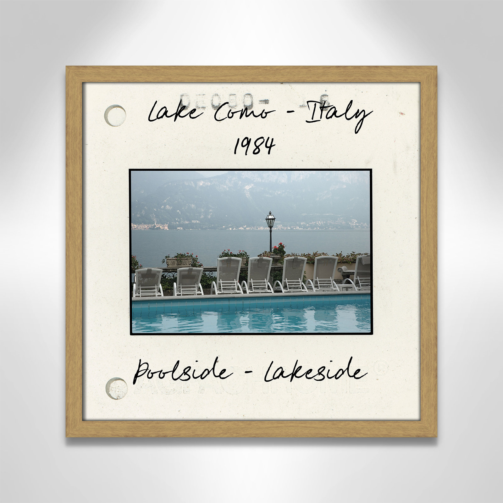 Travel Slide Collection "Lake Como, Italy" Print, Natural Single Picture Framed Paper, 17" H x 17" W x 0.75" D
