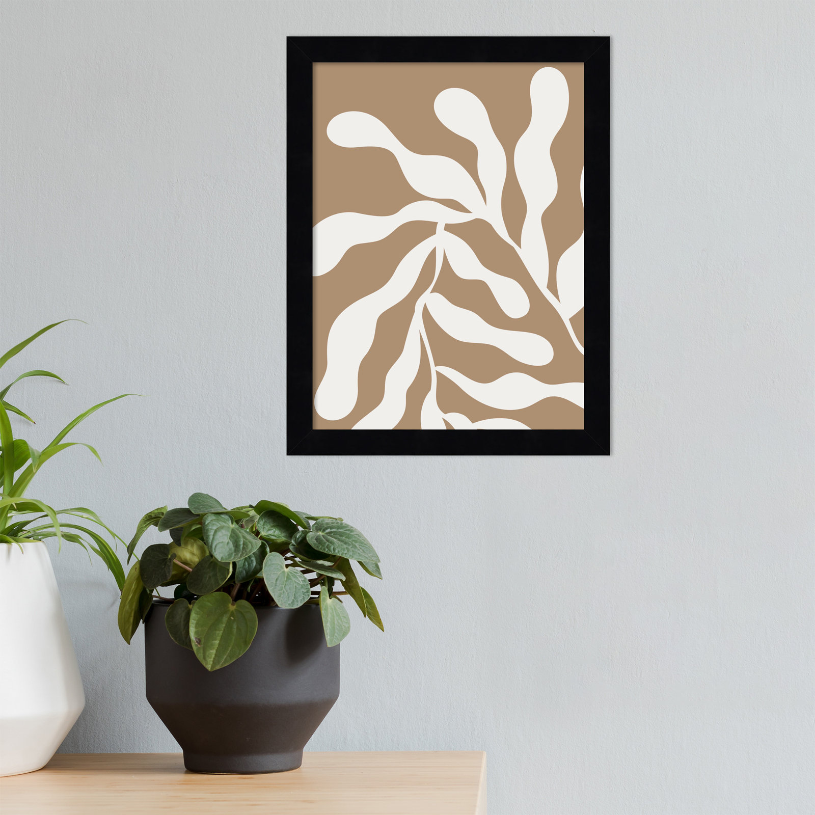 Retro Matisse Inspired Abstract Botanical 1 Beige by The Creative Bunch Studio, 13" H x 10" W x 1" D, Black